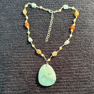Boho Turquoise Stone Pendant Necklace Beaded Adjustable Chain
